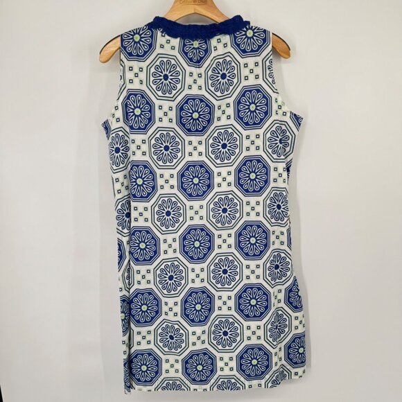 Tracy Negoshian Blue White Sleeveless dress cotton Ruffle Neckline size large - Picture 11 of 11